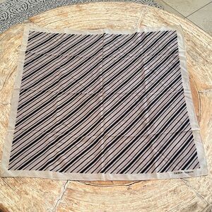 GIORGI ARMANI Black & Cream Diagonal Striped Silk Scarf 31x31”
